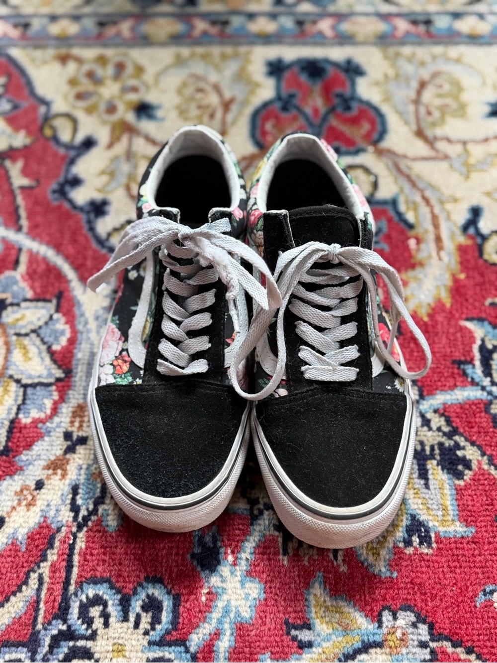 Vans Black Floral Old Skool Sneakers with White Stripe